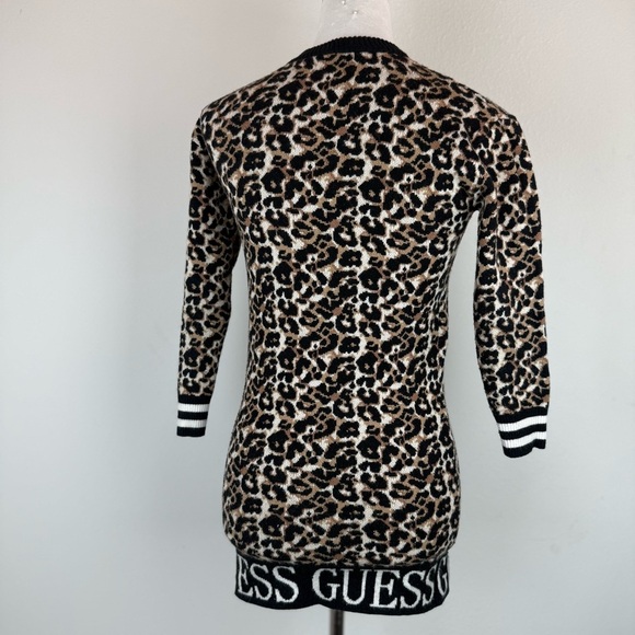 GUESS Leopard Print Sweater Dress Long Sleeve Logo Hem Size 8 - Picture 5 of 13